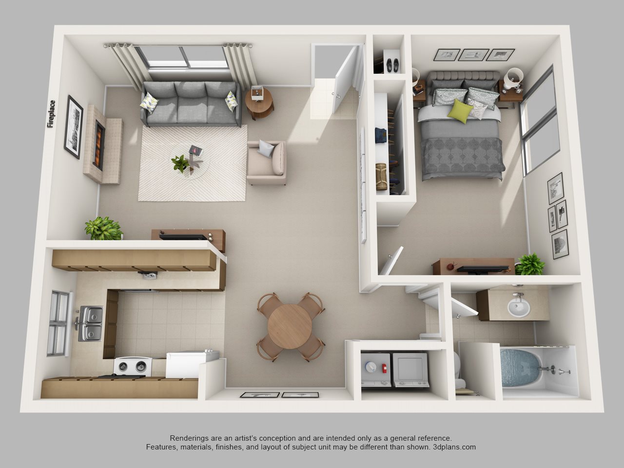 1 bed, 1 bath Floor Plan 1